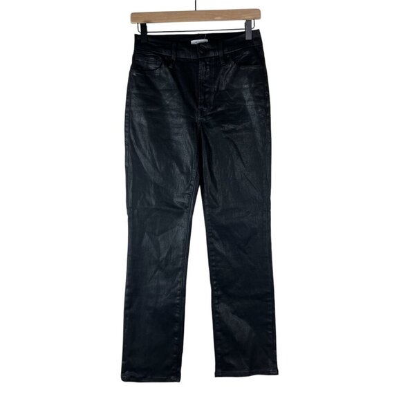 Good American Black Stretch Good Classic Coated Straight Leg Jeans - Picture 2 of 7